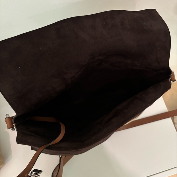 Michael Kors Collection Sedona Large Suede Flap Messenger Bag Tan Brown - Picture 12 of 14